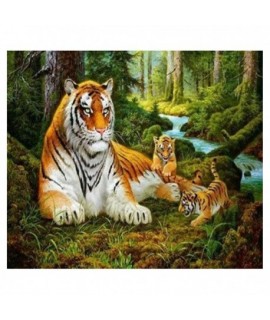 5D Diamantová mozaika - tiger s mláďatami