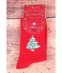 Vianočné bavlnené ponožky (SNX5711) - Stromček - červené