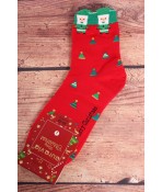 Vianočné bavlnené ponožky (SNZ26622) "čiapky" - červené