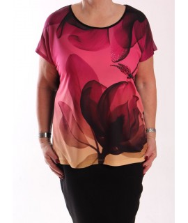 Dámske elastické tričko MARGURITE BY MAKO kvietkované - ružovo-čierne