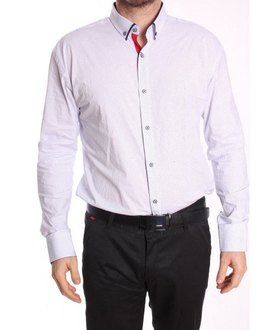 Pánska elastická košeľa vzorovaná ENZO 3205 - biela