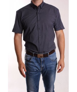 Pánska elastická košeľa s krátkym rukávom ENZO (3543) - tmavomodrá vzorovaná