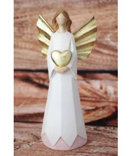 Anjel so zlatým srdiečkom v ruke - bielo-ružové šaty (v. 18cm)
