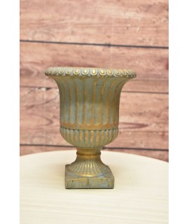 Betónová váza na podstavci - zlato-tyrkysová (v. 24cm, p. 9cm)