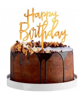 Akrylový zapich na tortu - Happy Birthday - zlatý - 14x10 cm