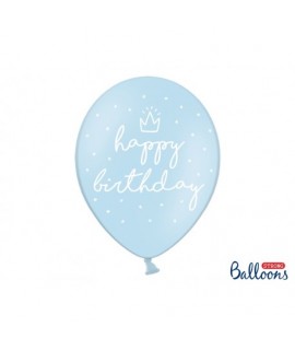 Balóny Happy Birthday - pastelová modrá 30cm, 5ks