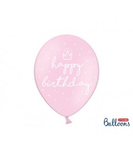 Balóny Happy Birthday - pastelová ružová 30cm, 5ks