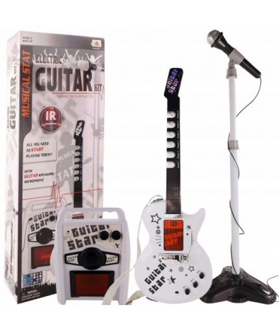 Bezdrôtová elektrická gitara s mikrofónom a zosilňovačom Biela