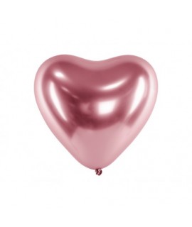 Chromované balóny - Glossy Hearts 27cm, 5ks Ružová