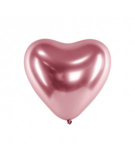 Chromované balóny - Glossy Hearts 30cm, 10ks Ružová
