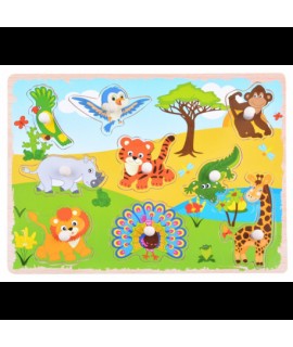 Detské drevené puzzle - Exotické zvieratká