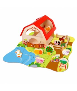 Drevená farma s puzzle krajinkou a figúrkami - Tooky Toy