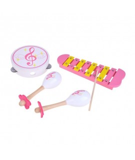 Drevené hudobné nástroje s tamburínou - Pink Music