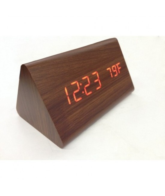 Drevené LCD hodiny s dátumom, budíkom a teplotou Biela