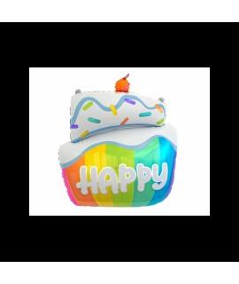Fóliový balón - Dúhová torta Happy - 60x50 cm