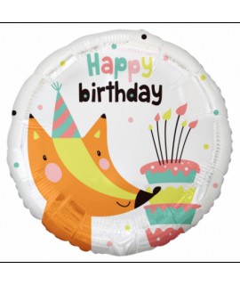 Fóliový balón - Happy Birthday Fox - 46cm