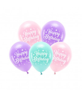 Latexové balóny - Happy Birthday - 5ks Ružová