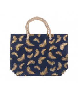 Látková nákupná taška - Zlaté pierko Tmavo modrá