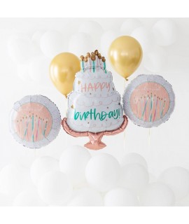 Narodeninový set balónov - Birthday Cake, ružovo-zlatý (5ks)