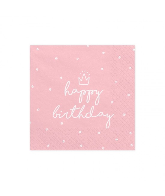 Papierové servítky - Happy Birthday - 33x33 cm Ružová
