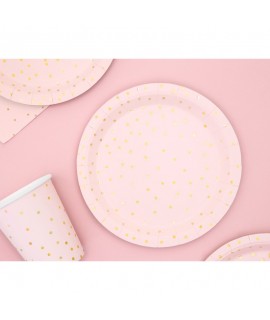 Papierové taniere - Dots - biela/ružová 18 cm Biela