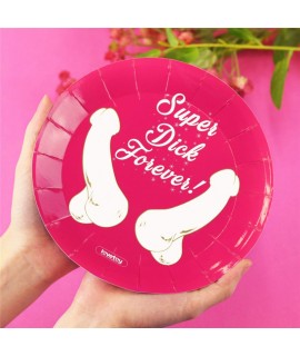 Papierové taniere - Super Dick Forever - ružové 18 cm