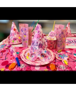 Papierový párty set pre 6 osôb - Happy Birthday - ružová