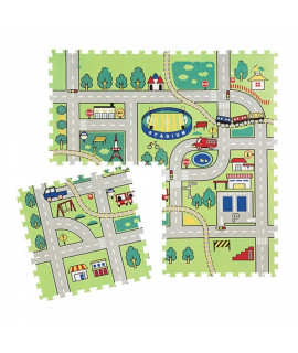 Penové puzzle na zem 60x60 - Zelená cesta mestom - 4 ks