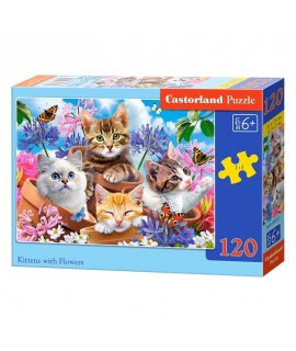 Puzzle Castorland - Mačiatka v kvetináčikoch 120 dielikov
