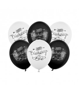 Set balónov Happy Birthday 30cm - čierno-biele 6ks