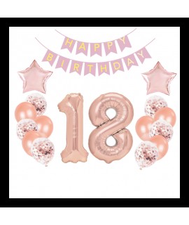 Set fóliových balónov - Happy Birthday Pink 18 - 16 ks