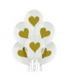 Set priehľadných balónov - Gold Hearts, 30cm (6ks)