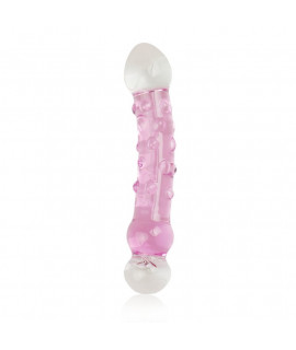 Vrúbkované sklenené dildo - Romance - Flower 19cm Ružová