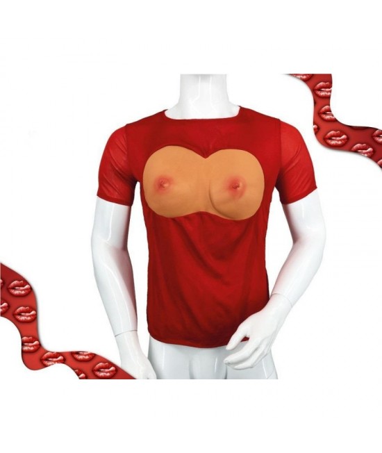 Vtipné tričko s 3D prsiami - červené