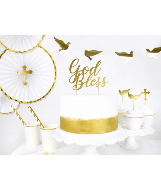 Zápich na tortu - God Bless, zlatý, 27,5cm