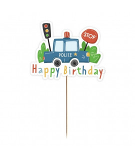 Zápich na tortu - Happy Birthday - Polícia - 13x10,5 cm